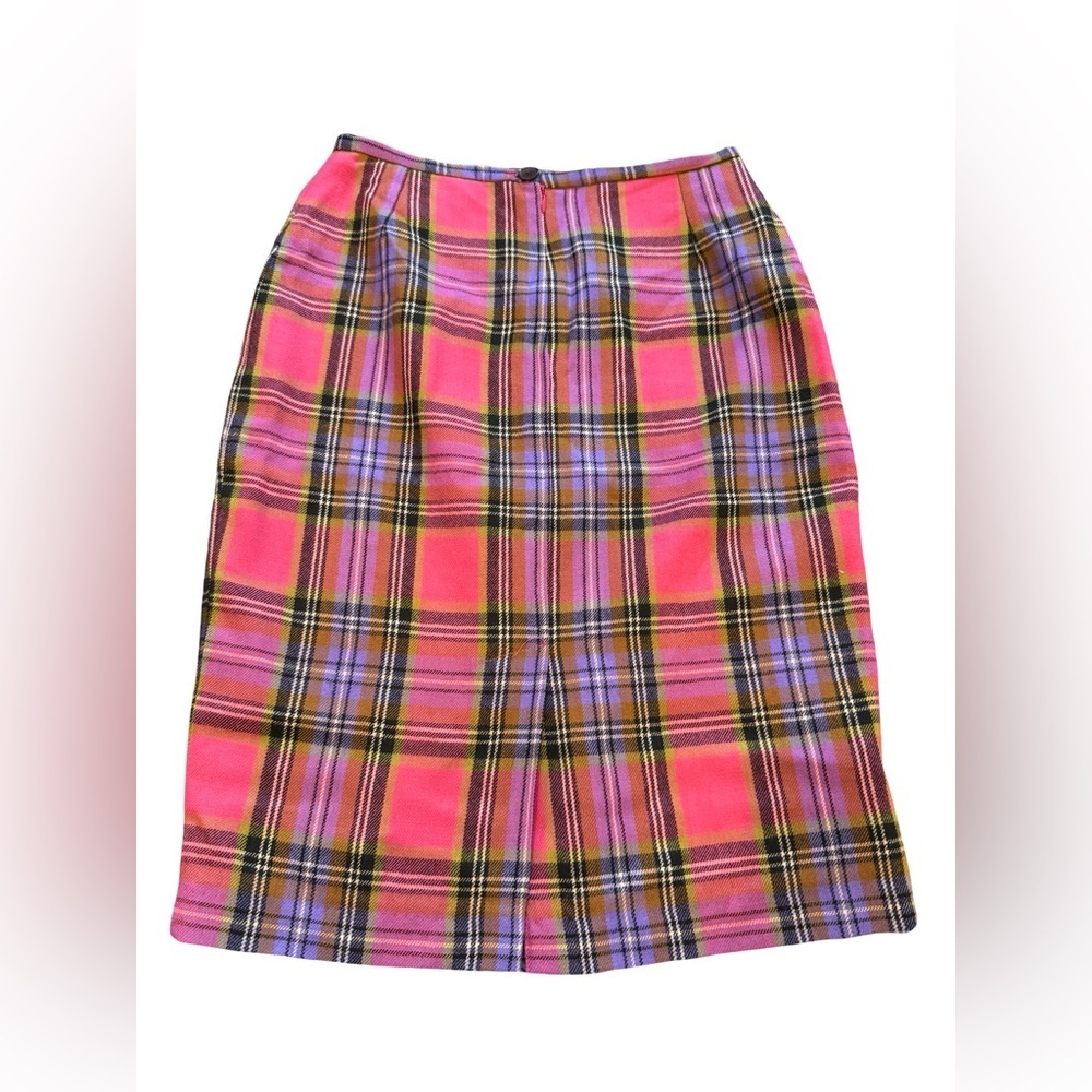 Vintage Vertigo Pink Plaid Wool Skirt Size 10 NWT Made in France Y2K Preppy - Picture 3 of 4